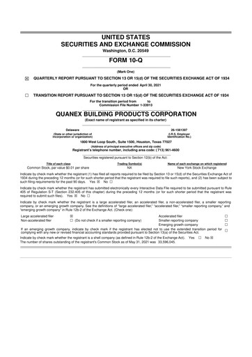 Thumbnail Quanex Building Products 10-Q Quarterly Report FY2021 