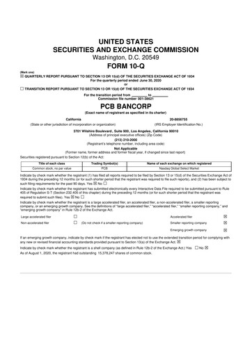 Vorschaubild PCB Bancorp 10-Q Quartalsbericht 2020 