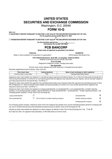 Vorschaubild PCB Bancorp 10-Q Quartalsbericht 2021 