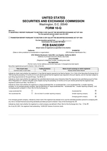 Vorschaubild PCB Bancorp 10-Q Quartalsbericht 2021 