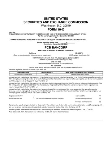 Vorschaubild PCB Bancorp 10-Q Quartalsbericht 2021 