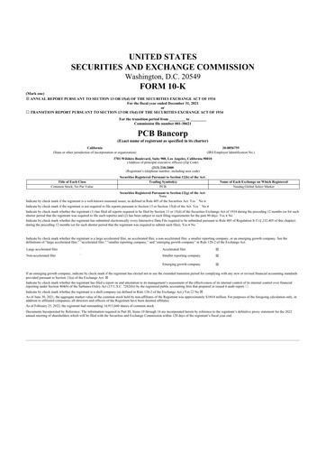 Thumbnail PCB Bancorp 10-K Annual Report 2021