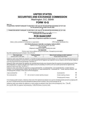 Vorschaubild PCB Bancorp 10-Q Quartalsbericht 2022 