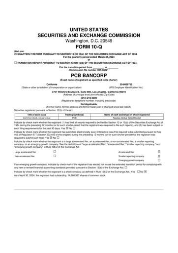 Vorschaubild PCB Bancorp 10-Q Quartalsbericht 2024 