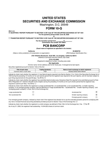 Thumbnail PCB Bancorp 10-Q Quarterly Report FY2026 
