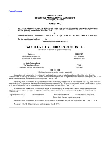 Miniature Western Midstream
 10-Q Rapport trimestriel 2014 