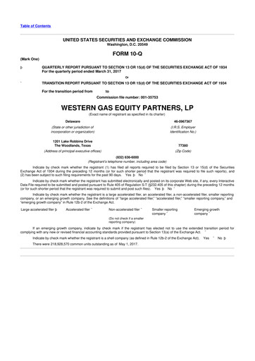 Miniature Western Midstream
 10-Q Rapport trimestriel 2017 