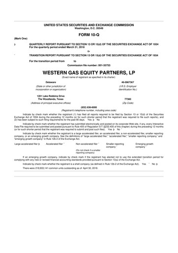 Miniature Western Midstream
 10-Q Rapport trimestriel 2018 