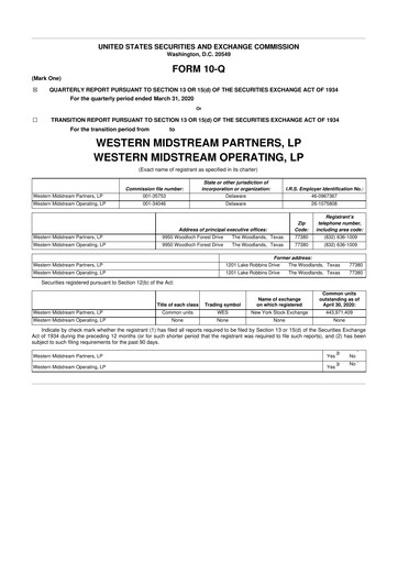 Miniature Western Midstream
 10-Q Rapport trimestriel  