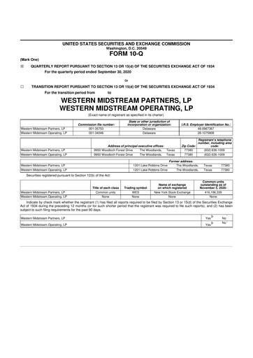 Miniature Western Midstream
 10-Q Rapport trimestriel  