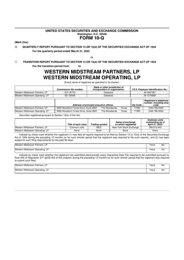 Miniature Western Midstream
 10-Q Rapport trimestriel  