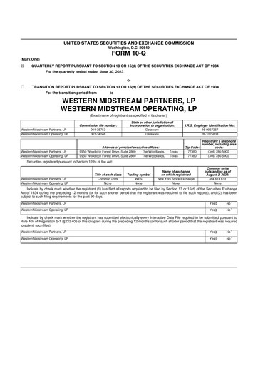 Miniature Western Midstream
 10-Q Rapport trimestriel  
