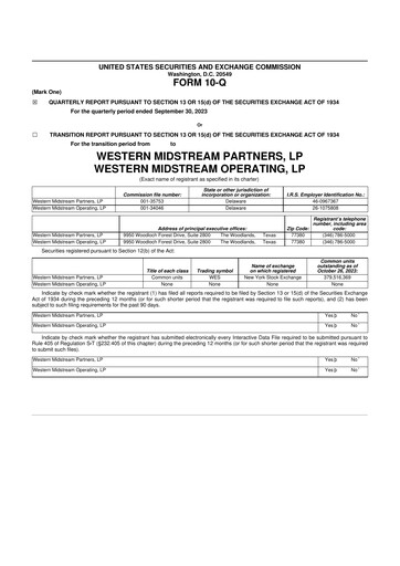 Miniature Western Midstream
 10-Q Rapport trimestriel  