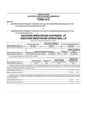 Miniature Western Midstream
 10-Q Rapport trimestriel  
