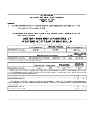 Miniature Western Midstream
 10-Q Rapport trimestriel  