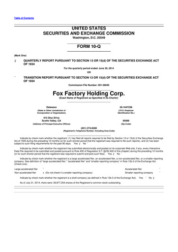 Thumbnail Fox Factory Holding 10-Q Quarterly Report FY2014 