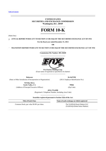 Thumbnail Fox Factory Holding 10-K Annual Report 2014