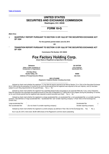 Thumbnail Fox Factory Holding 10-Q Quarterly Report FY2015 