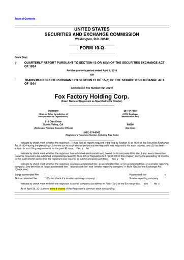 Thumbnail Fox Factory Holding 10-Q Quarterly Report FY2016 
