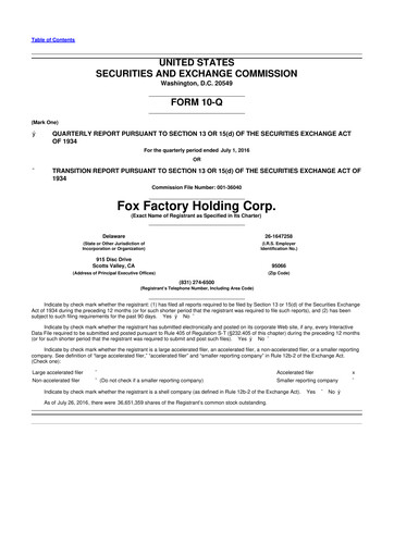 Thumbnail Fox Factory Holding 10-Q Quarterly Report FY2016 