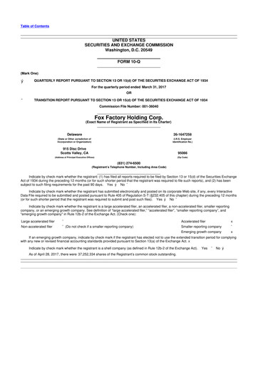 Thumbnail Fox Factory Holding 10-Q Quarterly Report FY2017 