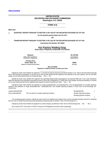 Thumbnail Fox Factory Holding 10-Q Quarterly Report FY2017 