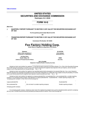 Thumbnail Fox Factory Holding 10-Q Quarterly Report FY2018 