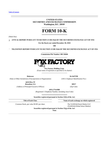 Thumbnail Fox Factory Holding 10-K Annual Report 2018