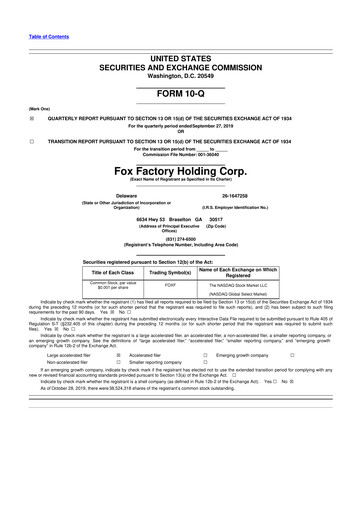 Thumbnail Fox Factory Holding 10-Q Quarterly Report FY2019 