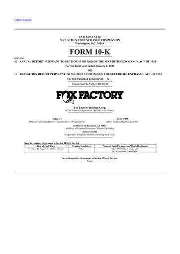 Thumbnail Fox Factory Holding 10-K Annual Report 2020