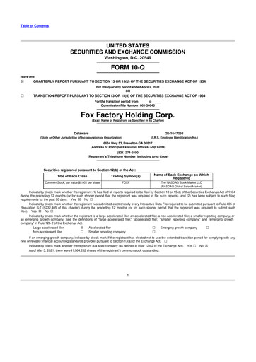 Thumbnail Fox Factory Holding 10-Q Quarterly Report FY2021 