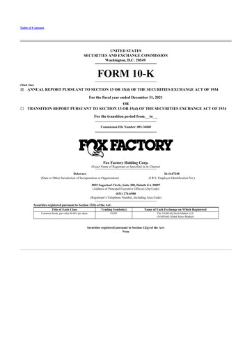 Thumbnail Fox Factory Holding 10-K Annual Report 2021
