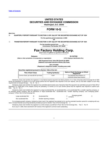 Miniature Fox Factory Holding 10-Q Rapport trimestriel 2026 