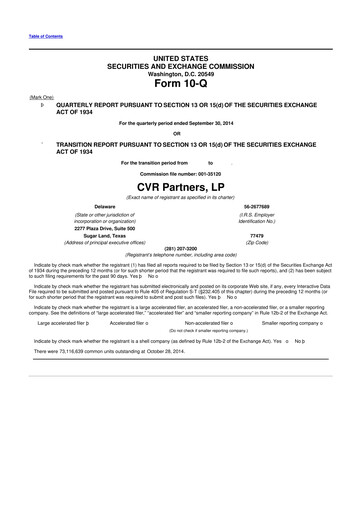 Thumbnail CVR Partners 10-Q Quarterly Report FY2014 