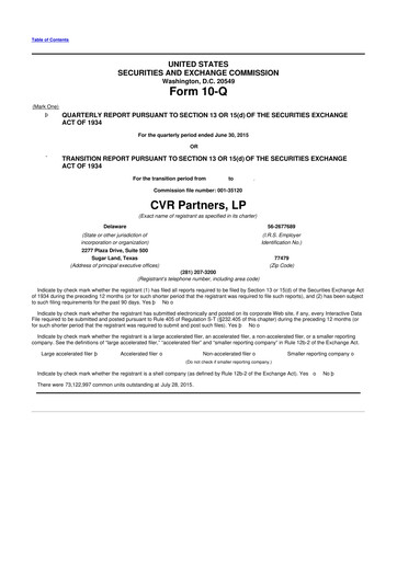 Thumbnail CVR Partners 10-Q Quarterly Report FY2015 