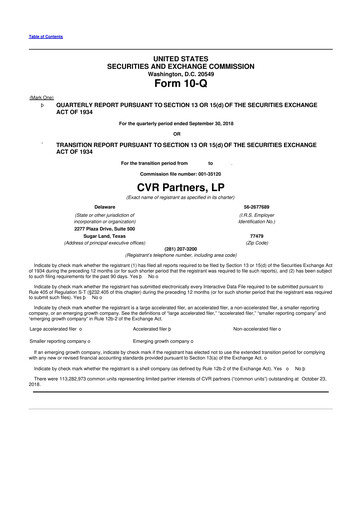 Thumbnail CVR Partners 10-Q Quarterly Report FY2018 