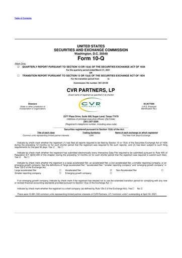 Thumbnail CVR Partners 10-Q Quarterly Report FY2021 