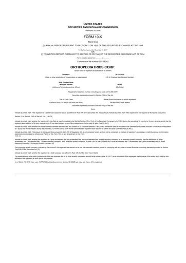 Thumbnail OrthoPediatrics 10-K Annual Report 2017