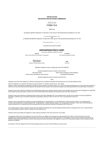 Thumbnail OrthoPediatrics 10-K Annual Report 2018