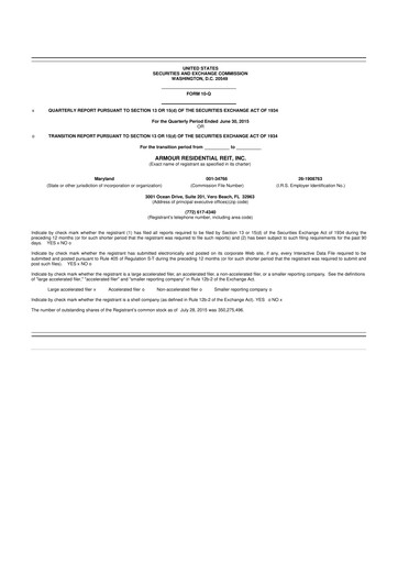 Thumbnail ARMOUR Residential REIT 10-Q Quarterly Report FY2015 