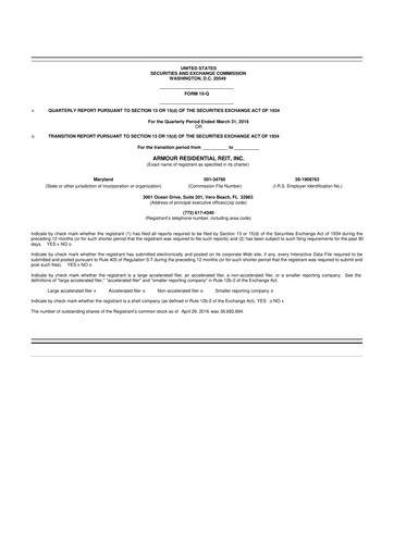 Thumbnail ARMOUR Residential REIT 10-Q Quarterly Report FY2016 
