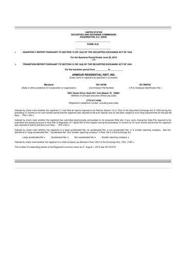 Thumbnail ARMOUR Residential REIT 10-Q Quarterly Report FY2016 