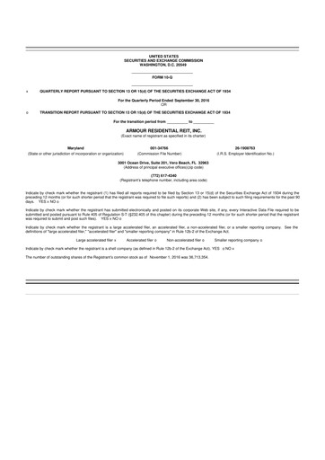 Thumbnail ARMOUR Residential REIT 10-Q Quarterly Report FY2016 