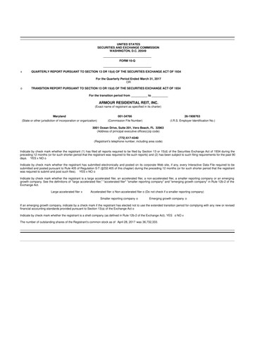 Thumbnail ARMOUR Residential REIT 10-Q Quarterly Report FY2017 