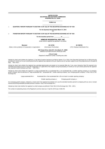 Thumbnail ARMOUR Residential REIT 10-Q Quarterly Report FY2018 