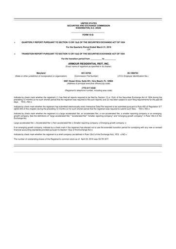 Thumbnail ARMOUR Residential REIT 10-Q Quarterly Report FY2019 