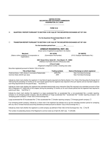 Thumbnail ARMOUR Residential REIT 10-Q Quarterly Report FY2021 