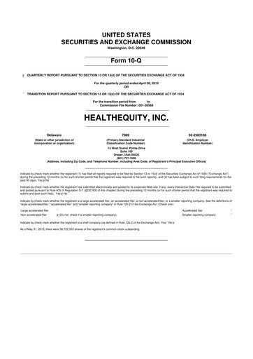 Miniature HealthEquity 10-Q Rapport trimestriel 2016 