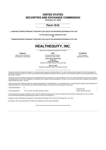 Miniature HealthEquity 10-Q Rapport trimestriel 2018 