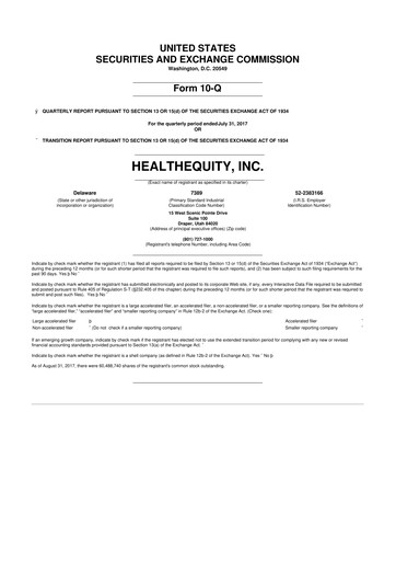 Miniature HealthEquity 10-Q Rapport trimestriel 2018 